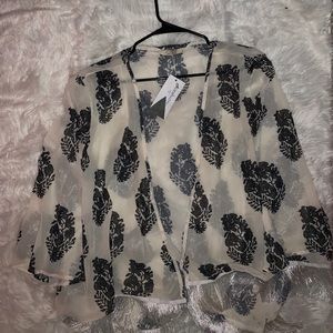 Black and white with fringe summer kimono cardigan